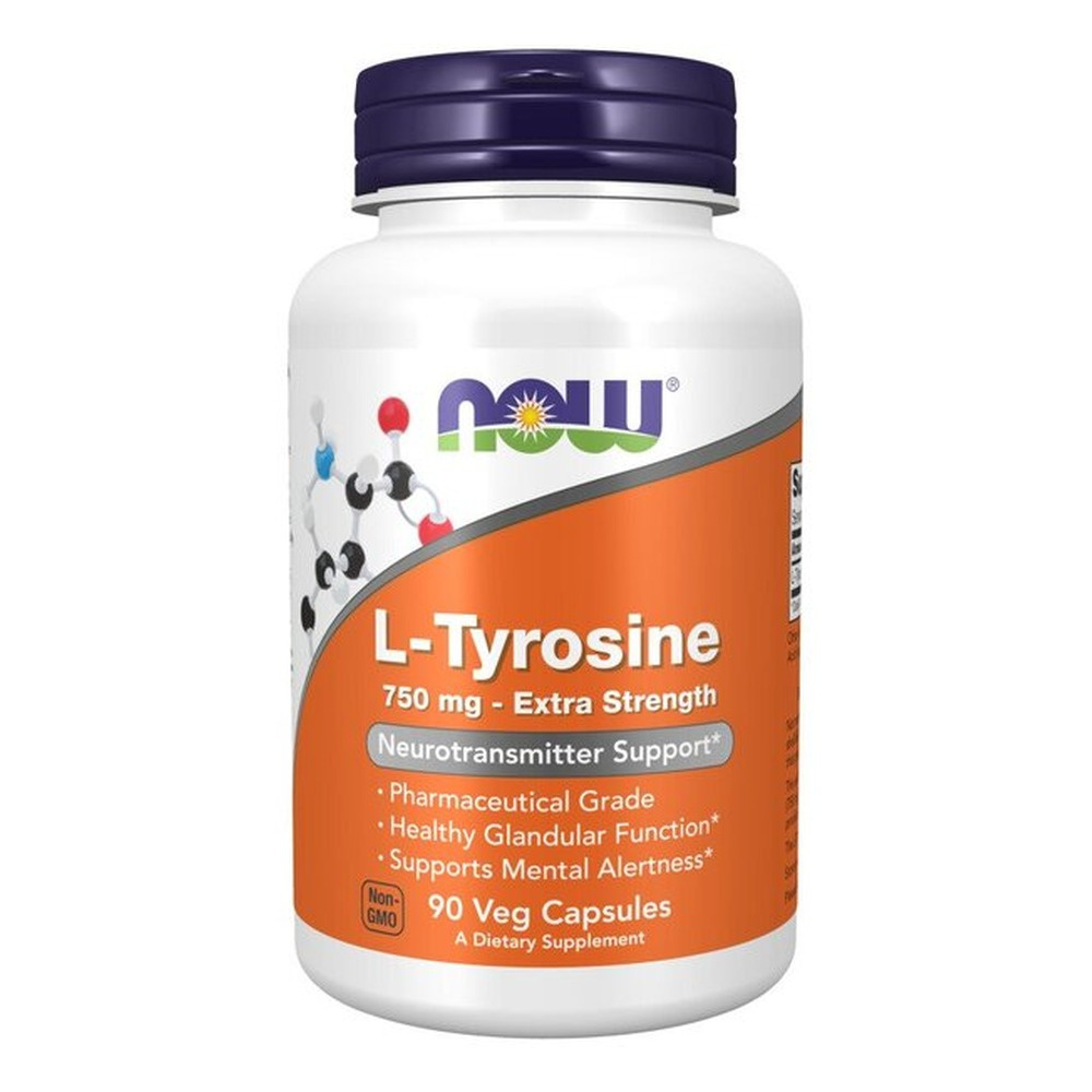 NOW Foods L-Tyrosine 750 mg dla Prawidłowej Pracy Mózgu 90 Kapsułek