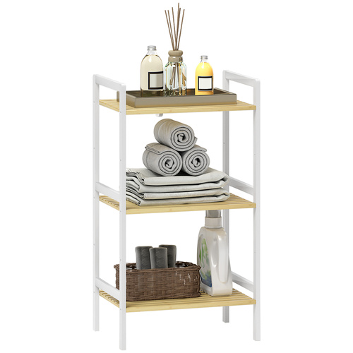 HOMCOM Three-Tier Bamboo Adjustable Shelf Storage Unit