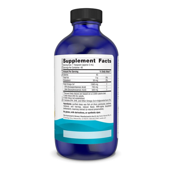 Nordic Naturals Omega-3 1560mg Wsparcie Odporności i Zdrowia Serca Smak Cytrynowy 237ml