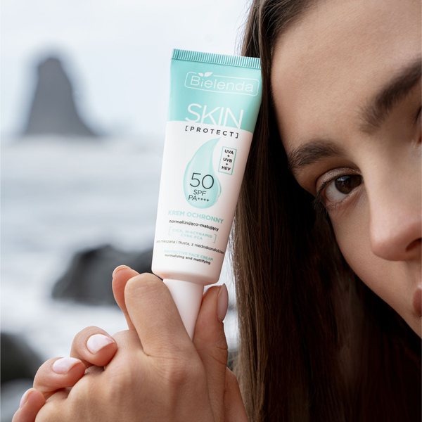 Bielenda Skin Protect Normalizująco - Matujący Krem Ochronny SPF 50  PA++++ UVA + UVB + HEV dla Skóry Tłustej i Mieszanej 40ml