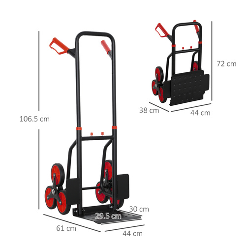DURHAND Stair Climbing Hand Truck, Heavy Duty Foldable Trolley on Wheels, Multi-Purpose Sack, Steel Truck Moving Trolley, 120kg, Red