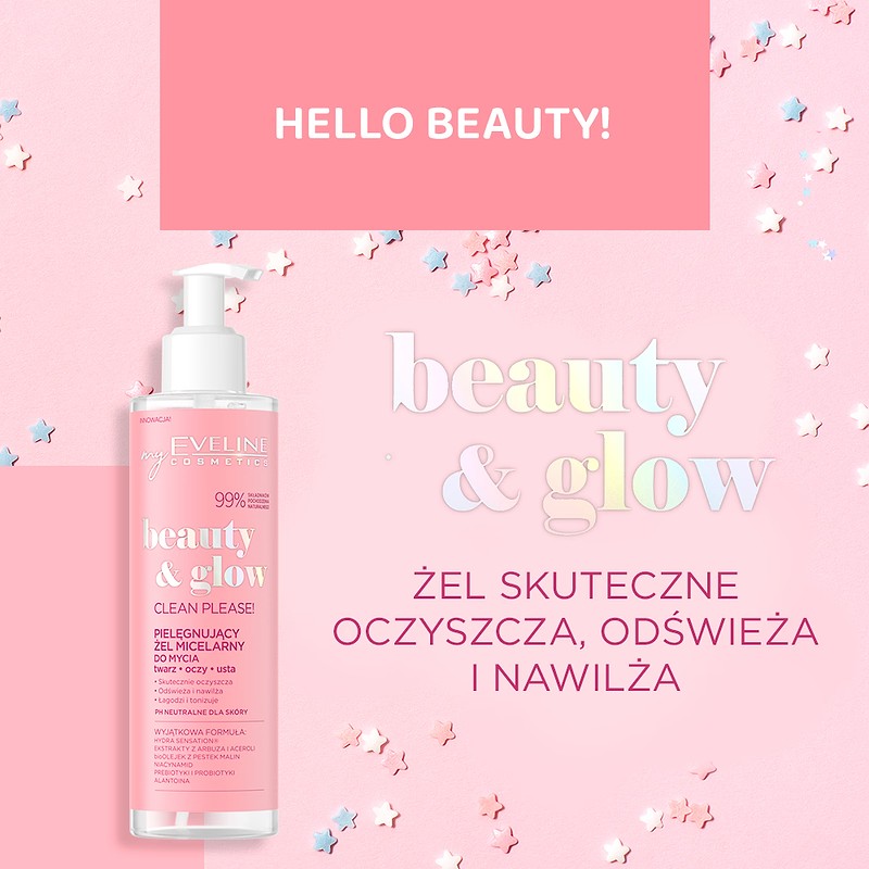 Eveline Beauty & Glow Clean Please! Caring Micellar Gel for Face Eyes and Lips Wash 200ml