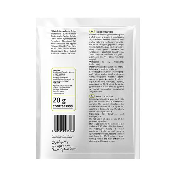 Apis Professional Hydro Evolution Extremely Moisturizing Algae Mask with Pear and Rhubarb for Dehydrated Skin 20g