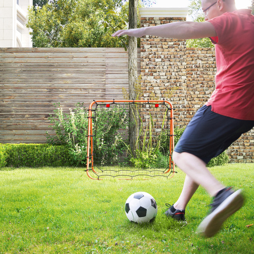 HOMCOM Double Sided Football Rebounder Net, Football Rebound Goal with Five Adjustable Angles, Orange