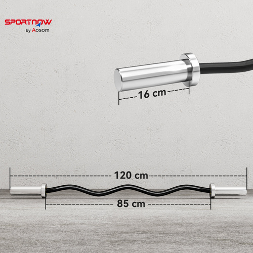 SPORTNOW 4ft Olympic EZ Curl Bar, Barbell Bar for 2" Weight Plates with Non-Slip Hand Grip 120cm