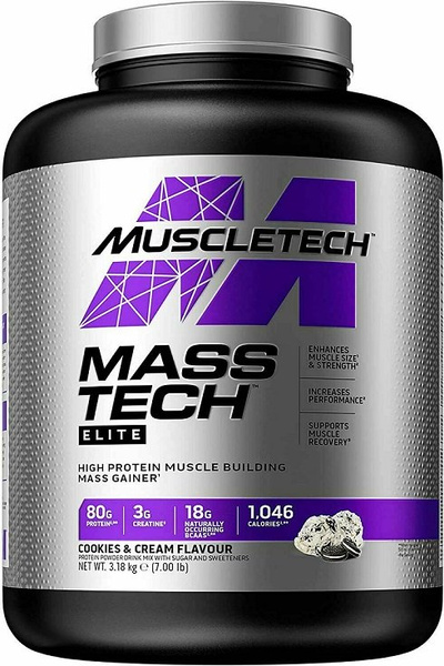 MuscleTech Mass-Tech Elite Mass Gainer for Muscle Mass Cookies and Cream 3180g