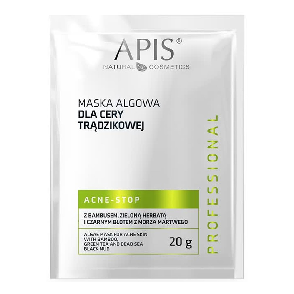 Apis Professional Acne Stop Maska Algowa z Bambusem Zieloną Herbatą i Czarnym Błotem z Morza Martwego dla Cery Trądzikowej 20g