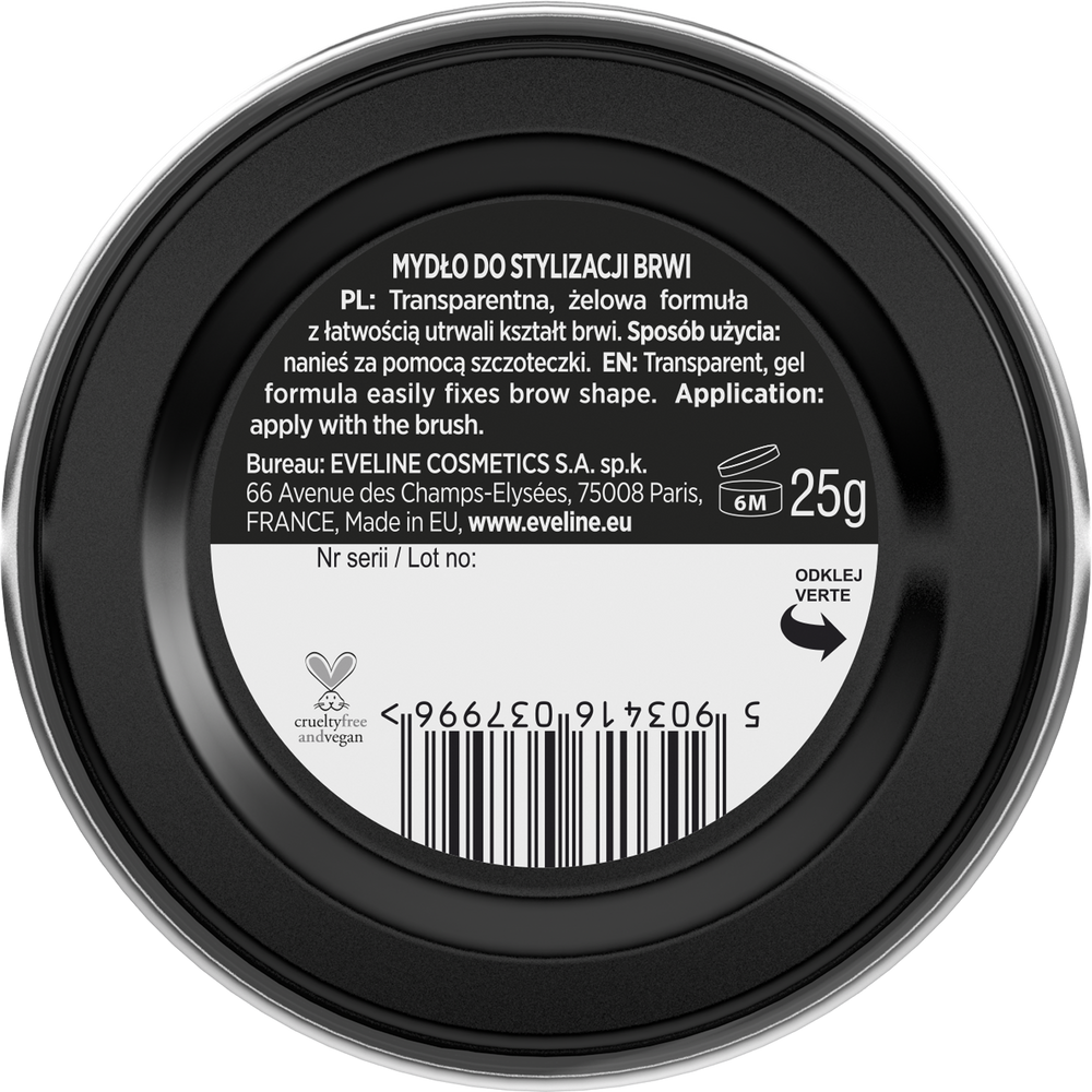 Eveline Brow & Go Żelowe Mydło do Stylizacji Brwi Naturalny Efekt Vegan 25g