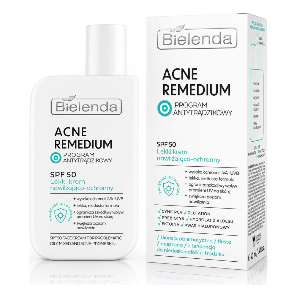 Bielenda Acne Remedium SPF 50 Lekki Krem Nawilżający i Ochronny 40ml