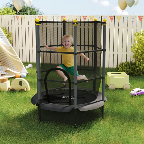 HOMCOM 4.6FT/55" Kids Trampoline with Enclosure Net, Outdoor Indoor Use, for Ages 3-10 Years, Black
