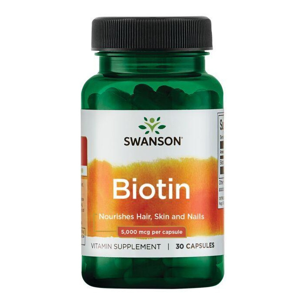 Swanson Biotin 5000mcg Biotyna Wspomaga Włosy Skórę i Paznokcie 30 Kapsułek