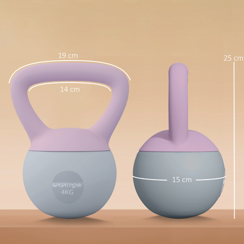 SPORTNOW 4KG Soft Kettlebell, Kettle Bell with Non-Slip Handle for Home Gym, Weight Lifting, Strength Training, Purple/Grey