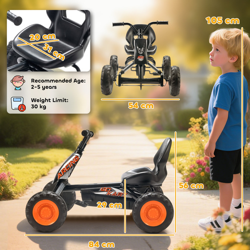 AIYAPLAY Kids Pedal Go Kart with Steel Frame, Sporty Design, for Ages 2-5 Years, Black