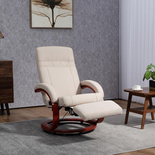 HOMCOM 135° Manual Reclining Swivel Chair, with Footrest - Beige