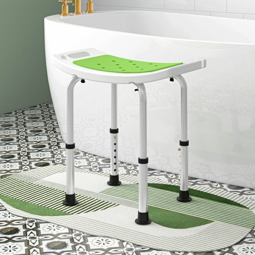 HOMCOM Shower Chair, Adjustable Height Shower Stool with Aluminium Frame and Non-Slip Feet, Bathtub Stool Seat for Elderly Disabled Handicap, Green