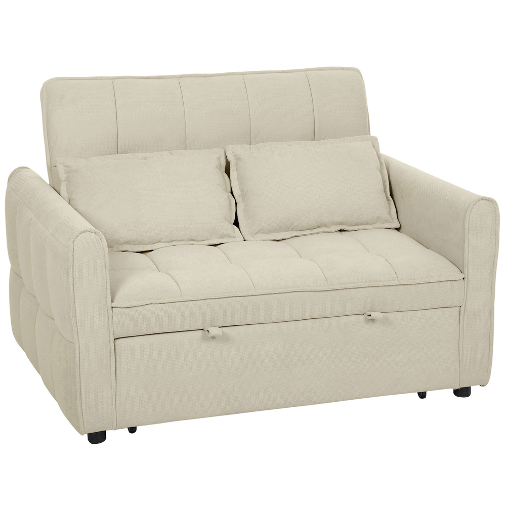 HOMCOM 2 Seater Sofa Bed, 3-in-1 Convertible Sleeper Sofa with Click-clack Adjustable Backrest and 2 Pillows, Light Brown
