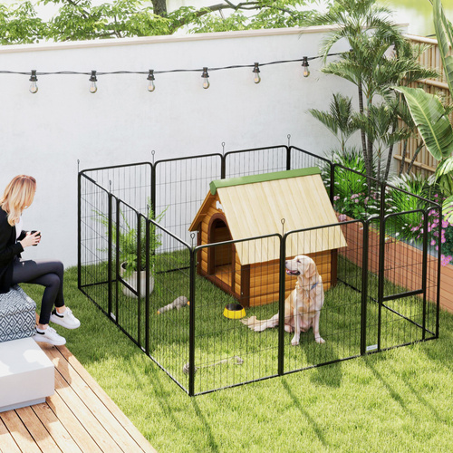 PawHut 12-Panel Solid Dog Playpen with Doors, for Large Dogs, 100cm Tall, Black