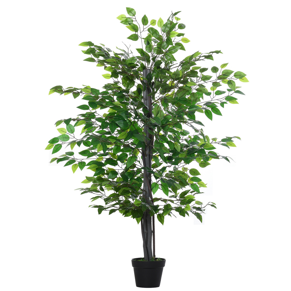 Outsunny Artificial Tree White Rose Floral in Pot, Fake Plant for Home Indoor Decor, 90cm, Purple