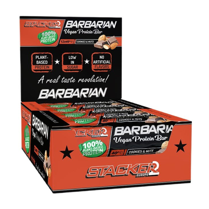 Stacker2 Europe Barbarian Vegan Protein Bar, Cookies & Nuts - 12 x 40g