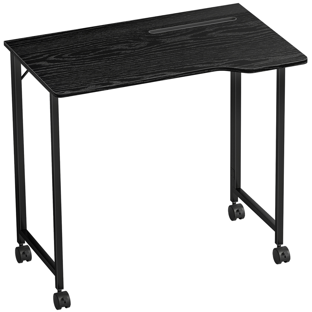 HOMCOM Folding Small Desk on Wheels - Black Wood Effect