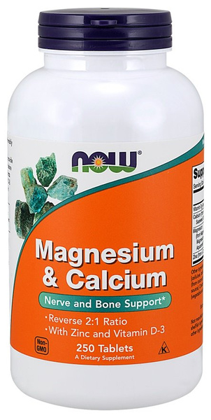 NOW Foods Magnesium and Calcium with Zinc and Vitamin D3 for Bone Nerve and Muscle Support 250 Tablets