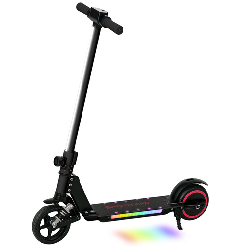 SPORTNOW Folding Electric Scooter for Kids, with Dual Brakes, Front Suspension, LED Colourful Lights, Black