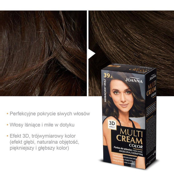 Joanna Multi Cream Color 3D Effect Hair Dye with Long-Lasting Effect No. 39.5 Tea Brown 1 Piece