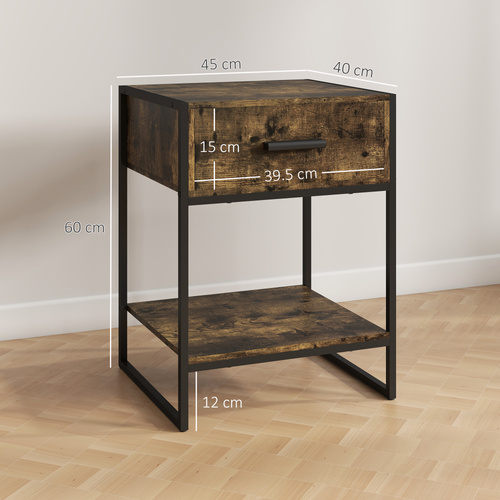 HOMCOM Modern Bedside Table - Rustic Brown