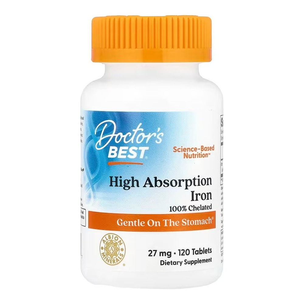 Doctor's Best High Absorption Iron 27mg Gentle on The Stomach 120 Tablets
