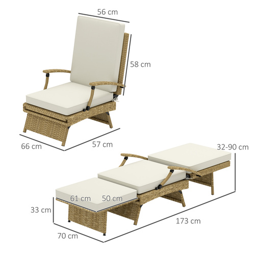 Outsunny 80° Reclining Rattan Lounger - White/Beige