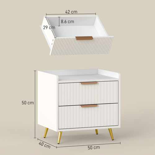 HOMCOM Elegant Two-Drawer Bedside Table - White