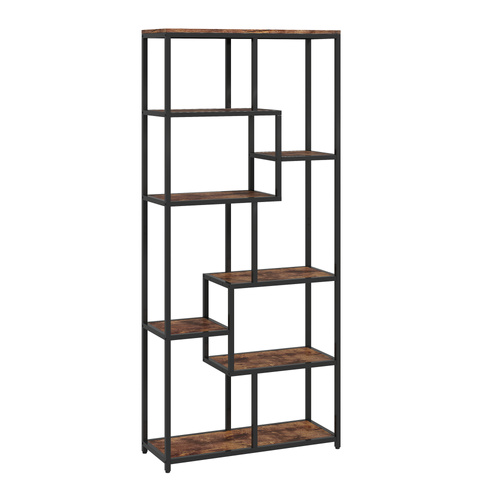 HOMCOM Seven-Tier Geometric Bookcase - Brown/Black