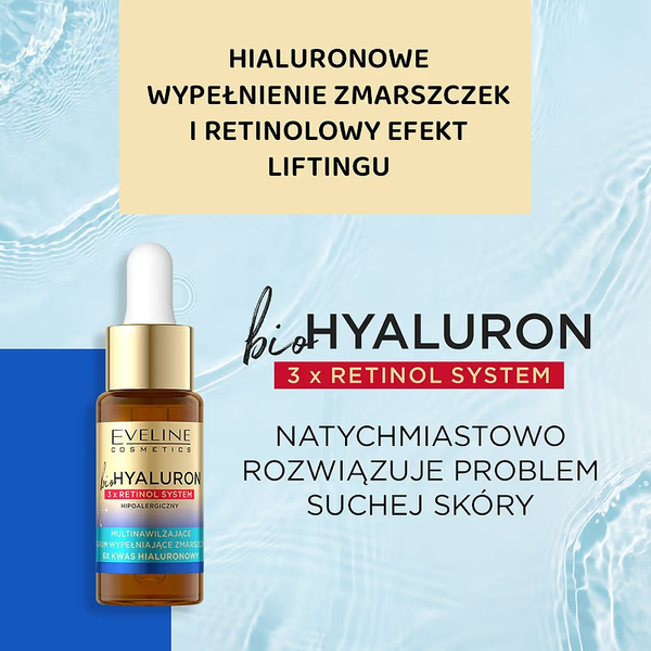 Eveline BioHyaluron 3x Retinol System Multinawilżające Serum Wypełniające Zmarszczki 18ml