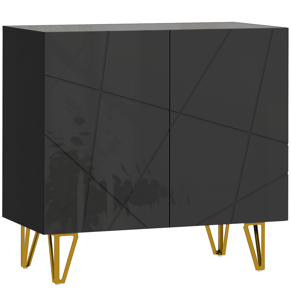 HOMCOM Modern Luxe High Gloss Sideboard, with Hairpin Legs - Black