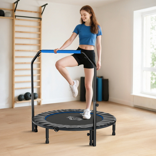 HOMCOM 48" Foldable Mini Fitness Trampoline, with Adjustable Foam Handle, Blue