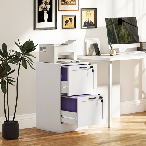 HOMCOM 2-Drawer Filing Cabinet with Lock - White