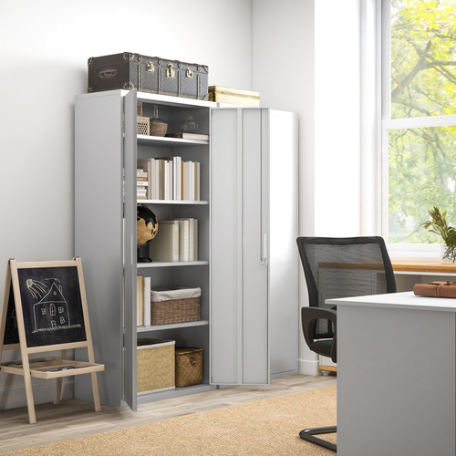 HOMCOM Five Shelf Lockable Steel Office Cabinet - White
