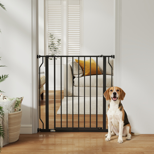 PawHut Extra Wide Dog Gate, with Door Pressure, for Doorways, Hallways, Staircases - Black
