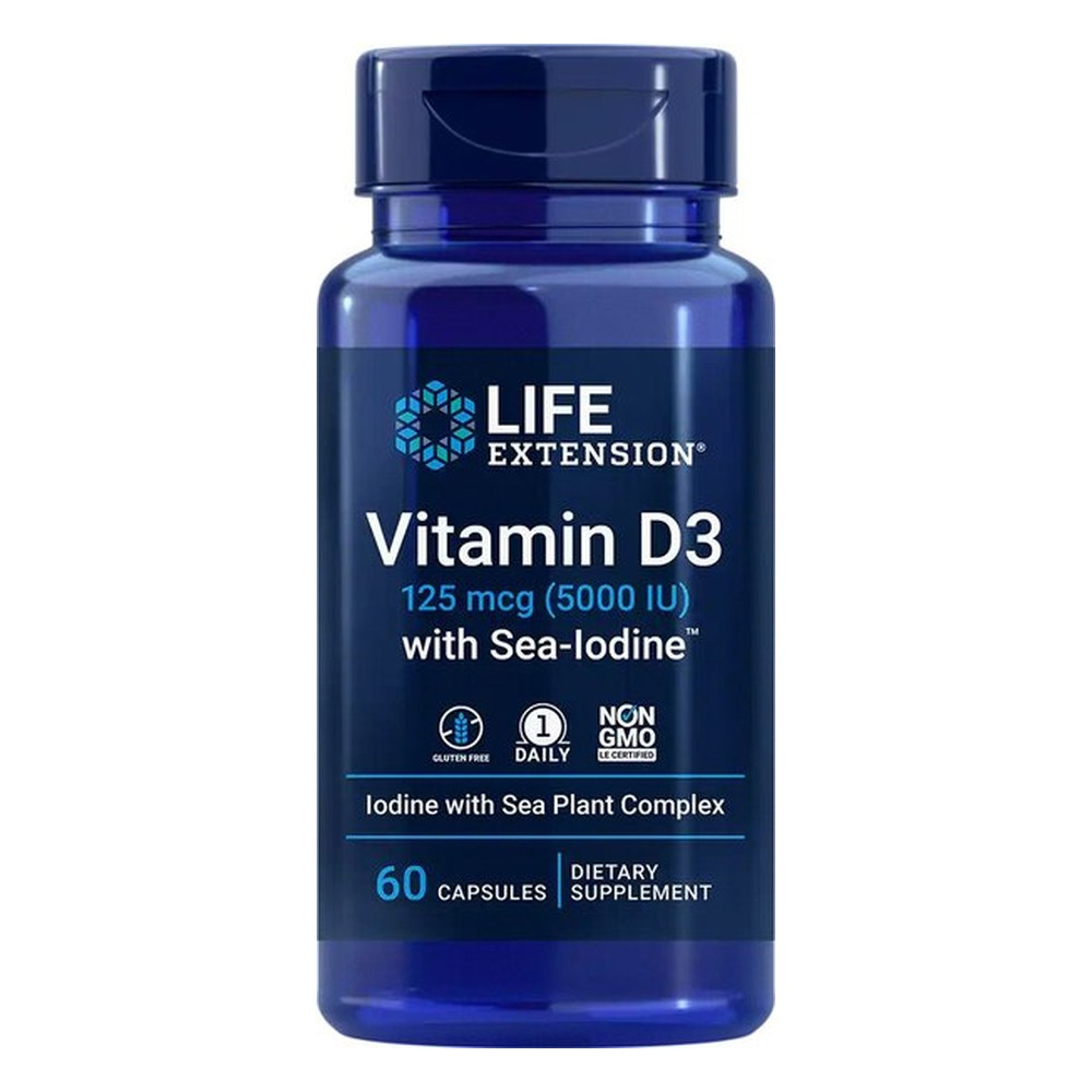 Life Extension Vitamin D3 with Sea-Iodine 5000 IU For Bone Health and Thyroid Support 60 Capsules