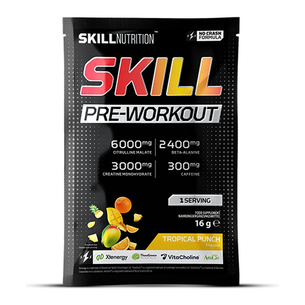 Skill Nutrition Skill Pre-Workout Supplement for Energy and Focus Tropical Punch 16g