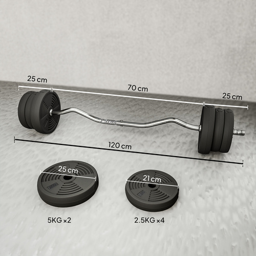 SPORTNOW 25kg Barbell Set, Adjustable Weights with Curl bar and Non-Slip Handle, for Women and Men Weight Lifting Training