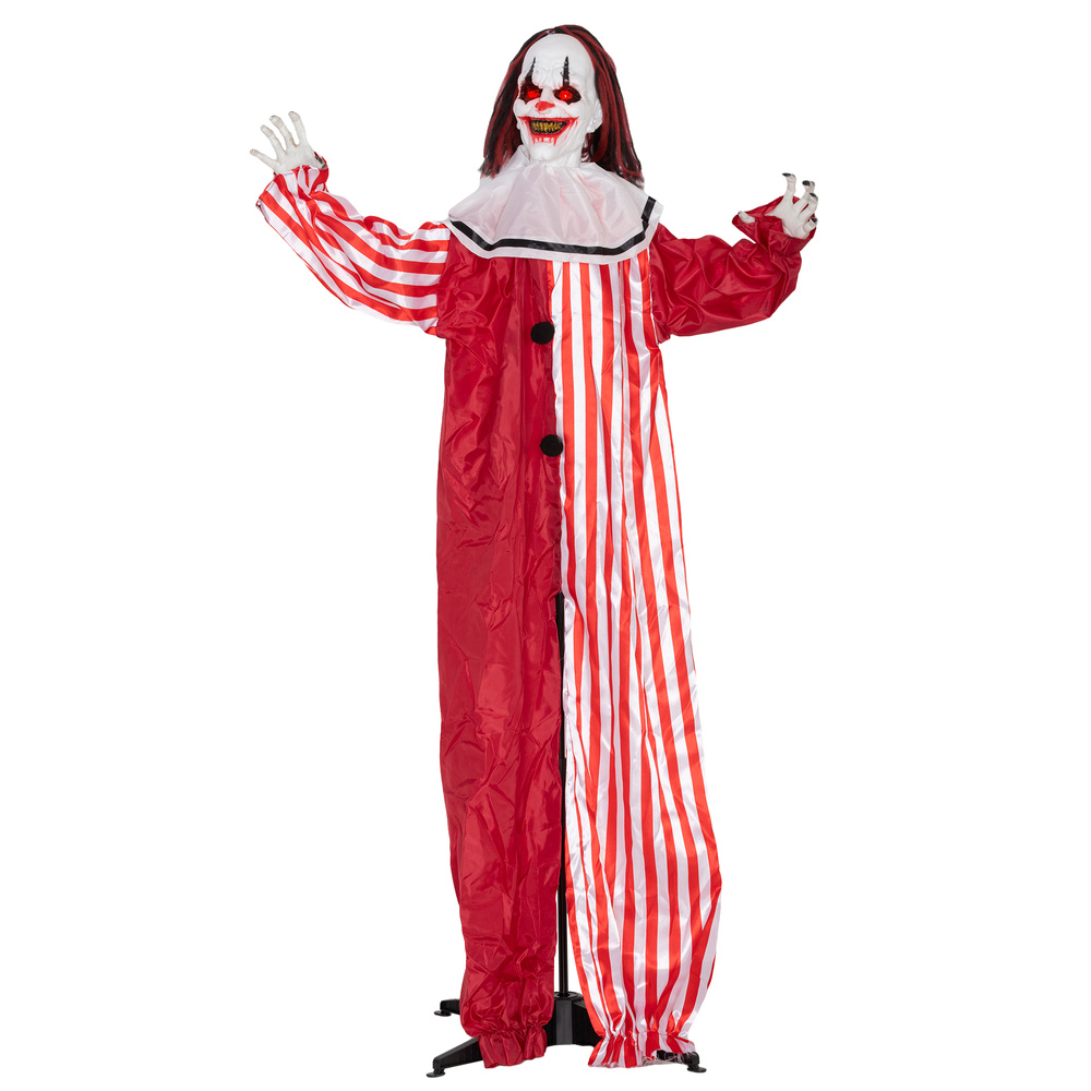 Outsunny 165 cm Life Size Halloween Animated Clown with Red Light Up Eyes, Sound Activated Moving Body, Scary Clown Halloween Decorations, Battery Operated, Indoor Party Props