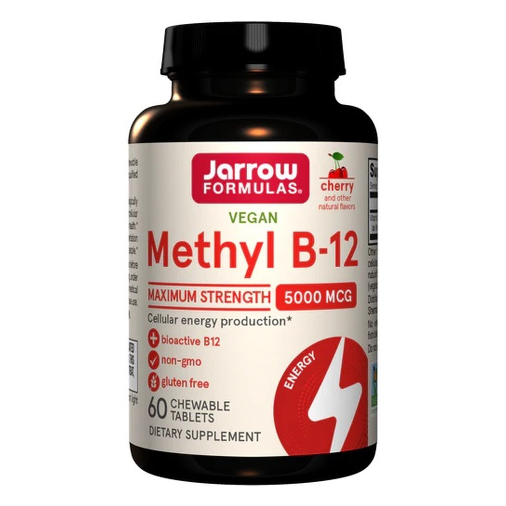 Jarrow Formulas Metyl B-12 5000mcg Wiśniowa na Energię i Zdrowie Mózgu 60 Wegańskich Tabletek do Ssania