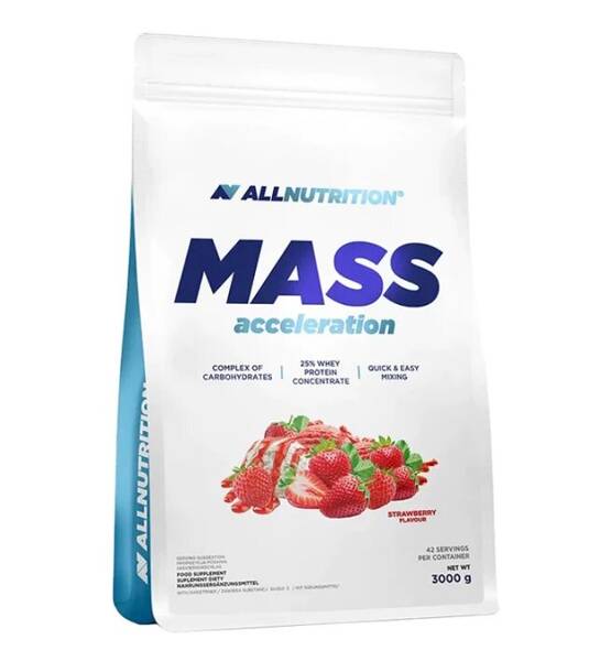 Allnutrition Mass Acceleration Strawberry Kompleks Węglowodanowo - Proteinowy 3000g