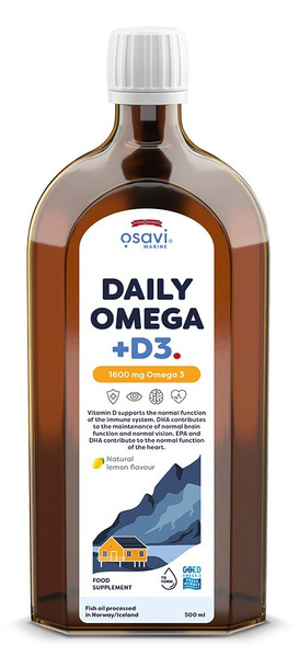 Osavi Daily Omega + D3 1600mg Omega 3 with Vitamin D3 in Liquid Form Natural Lemon Flavour 500ml