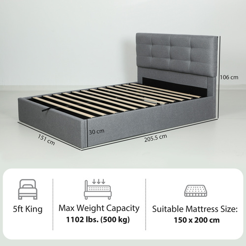 HOMCOM 5ft King Ottoman Bed with Gas Lift Storage - Grey