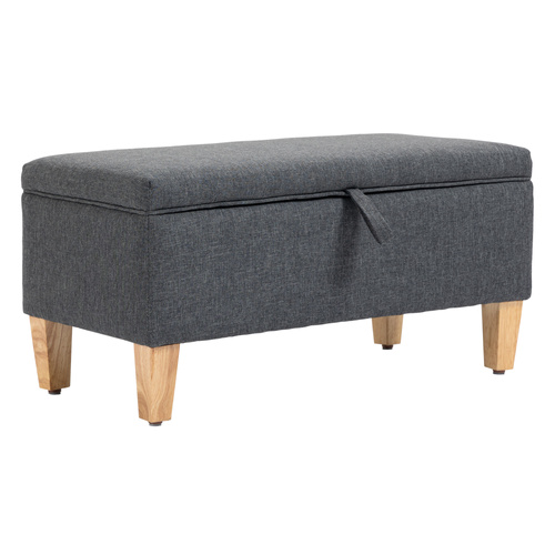 HOMCOM 30L Linen Storage Ottoman Padded Footstool with Rubberwood Legs for Storage Box, Bed End, Shoe Bench, Seating, Dark Grey
