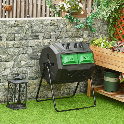 Outsunny 160L 360° Rotating Dual Chamber Composter - Black