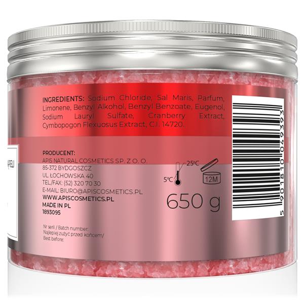 Apis Revitalizing Bath Salt with Cranberries and Lemongrass for all Skin Types 650g