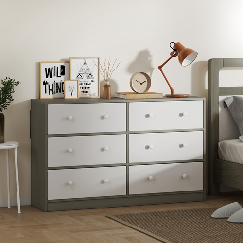 HOMCOM Chest of Drawers, Dresser with 6 Fabric Drawers - White and Grey